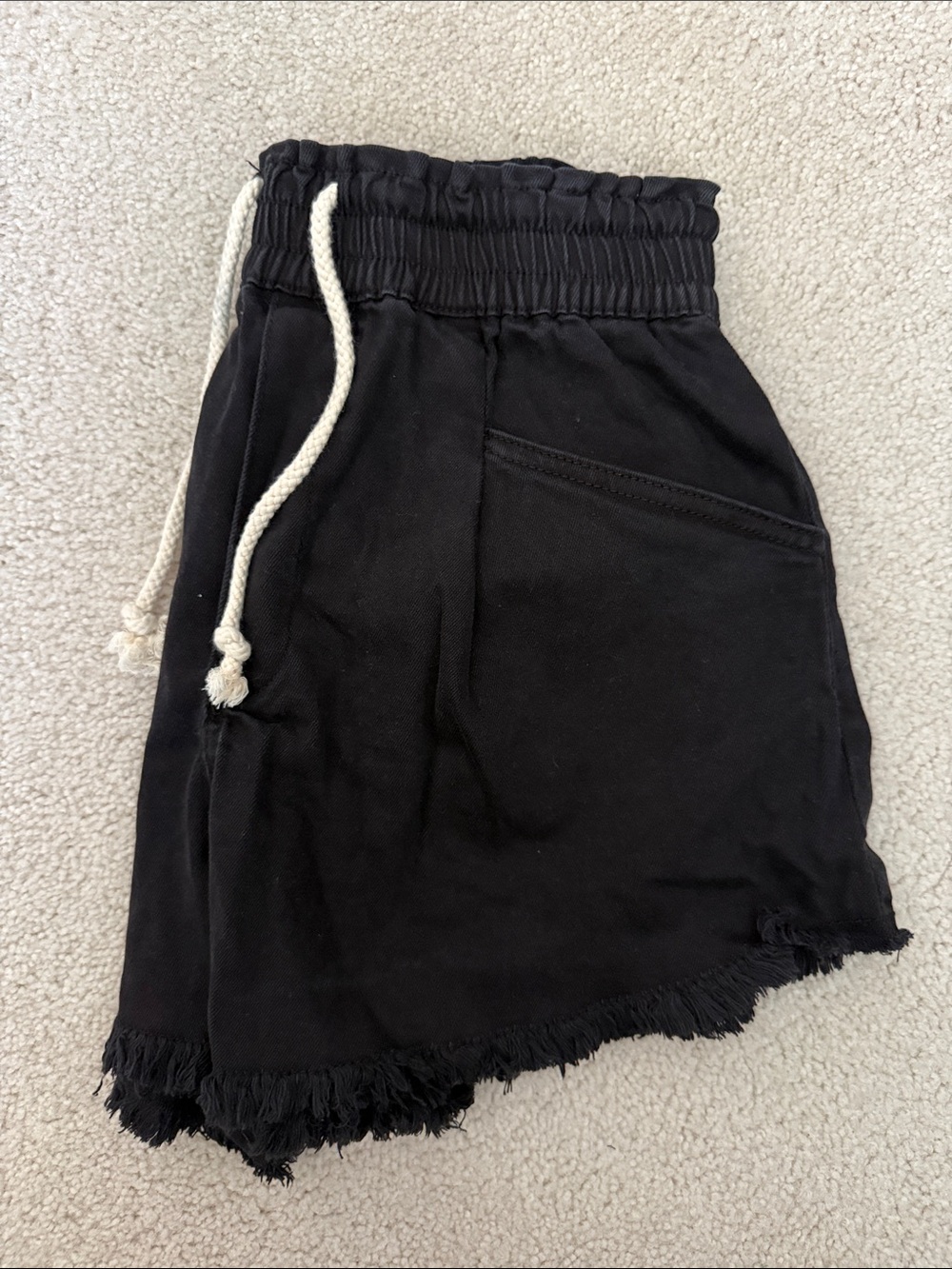 Zenana Outfitters Black Fringe Drawstring Shorts